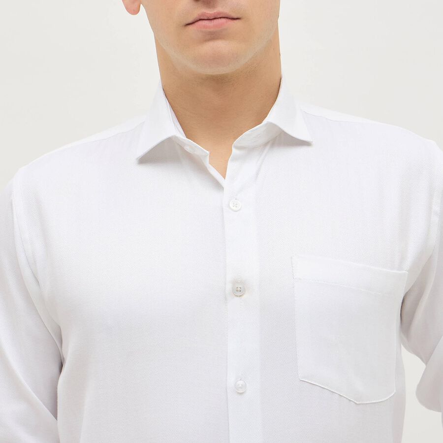 Men's Rich Eggshell White Spread Collar Formal Shirt, सफ़ेद, large