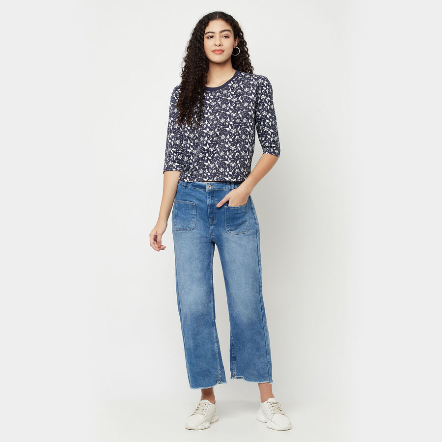 Cotton Printed Round Neck T-Shirt, Navy Blue, large image number null