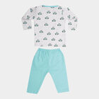 Infants Cotton Printed Baba Suit, Mid Blue, small image number null