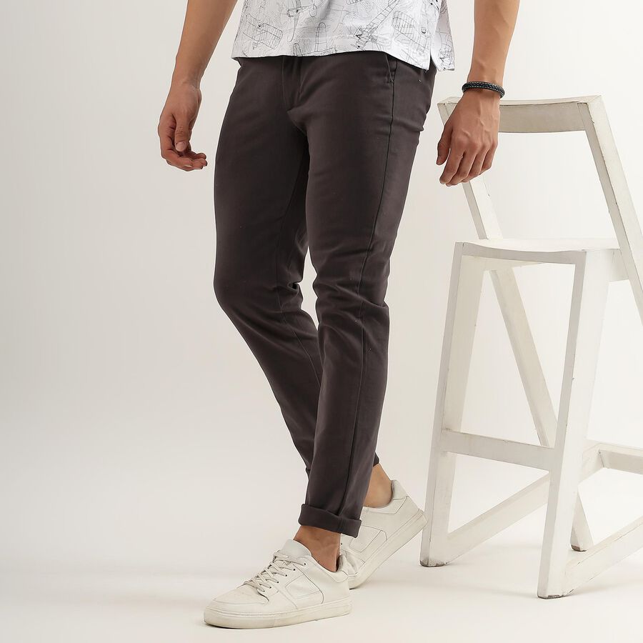 Men's Cross Pocket Slim Fit Casual Trousers , गहरा ग्रे, large image number null