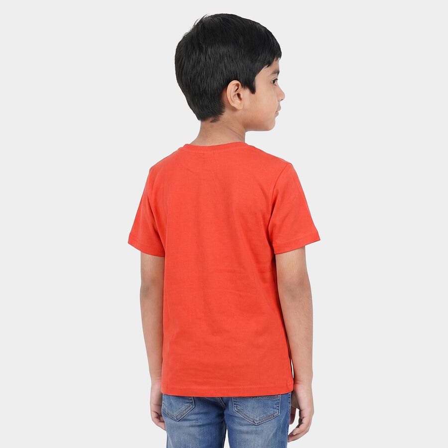 Boys Peach Round Neck Regular Boys T-Shirt, Peach, large