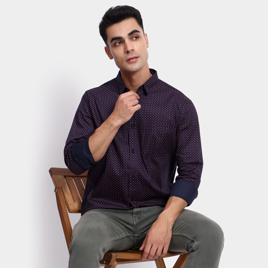 Men's 100% Cotton Casual Shirt, नेवी ब्लू, large image number null
