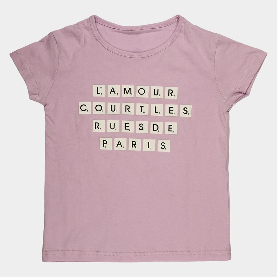 Girls Lilac Cotton Casual T-Shirt, लाइलेक, large