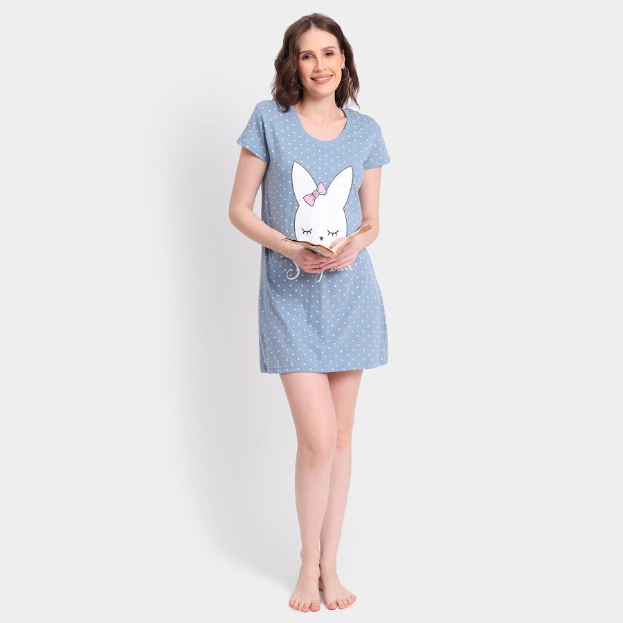 Ladies' Cotton Nighty, टील ब्लू, large image number null