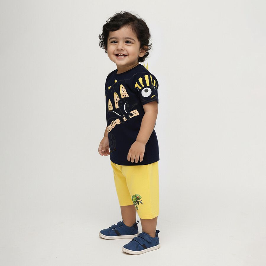 Boys' Navy Cotton Round Neck Printed Baba Suit, Navy Blue, large image number null