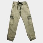 Boys Olive Green Cargo Fit Washed Jeans, Olive, small