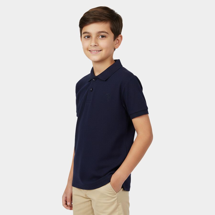 Boys Navy Blue Round Neck Casual Half Sleeve T-Shirt, नेवी ब्लू, large