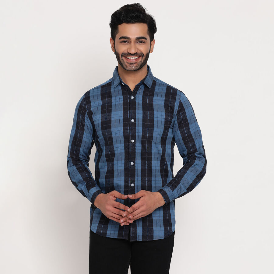 Cotton Checks Casual Shirt, मध्यम नीला, large image number null