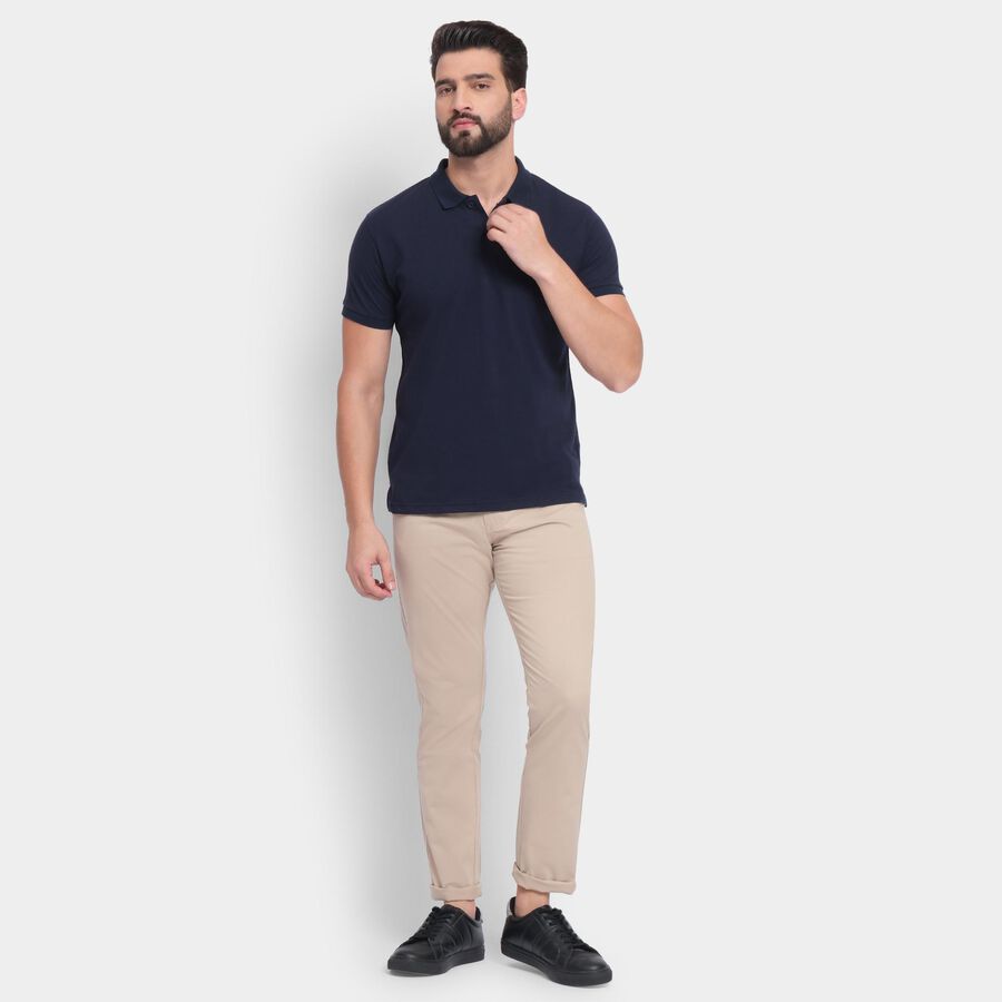 Men's 100% Cotton Slim Fit Casual Trousers , Beige, large image number null