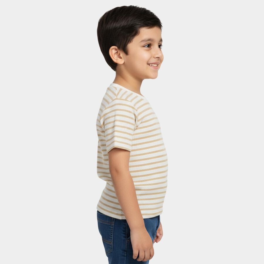 Boys Beige Round Neck Casual Half Sleeve T-Shirt, Beige, large