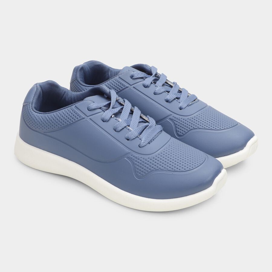 Men's Muted Steel Blue Lace-Up Casual Sneakers, नेवी ब्लू, large image number null