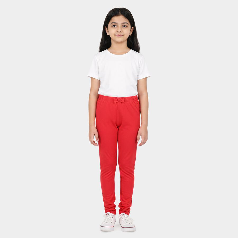 Girls Fuchsia Slim Fit Bow Detail Legging, रानी (फ्यूशिया), large