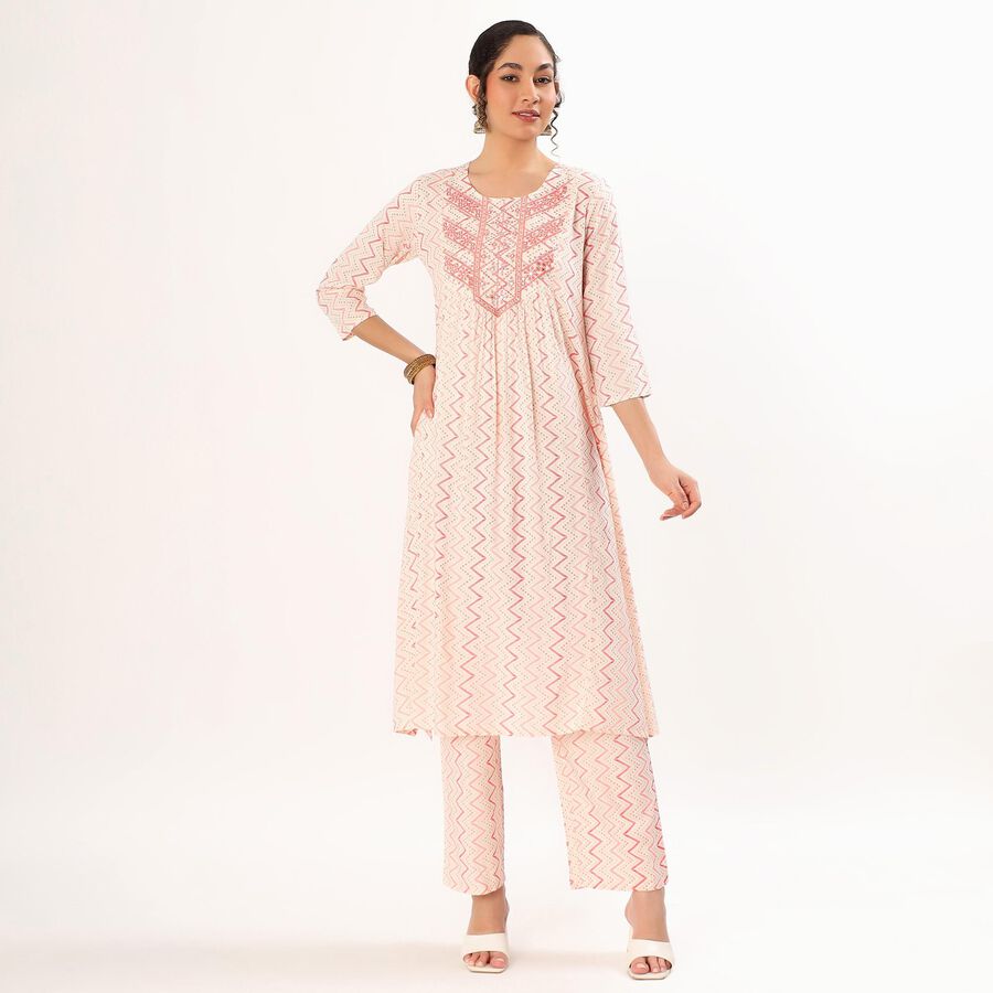 Women's Soft Ivory Pink Embroidered Ethnic Set, Light Pink, large image number null