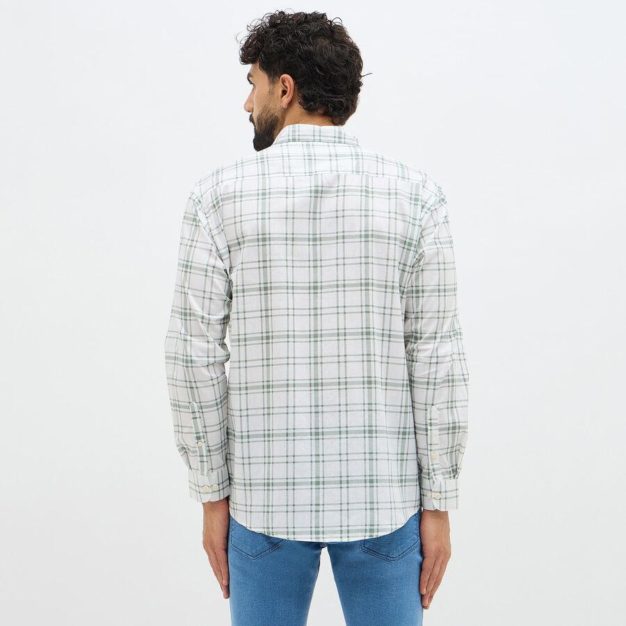 Men's Light Sage Green Checked Spread Collar Casual Shirt, Light Green, large image number null