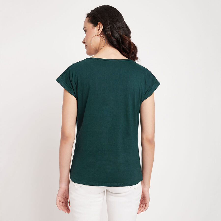 Cotton Round Neck T-Shirt, गहरा हरा, large image number null