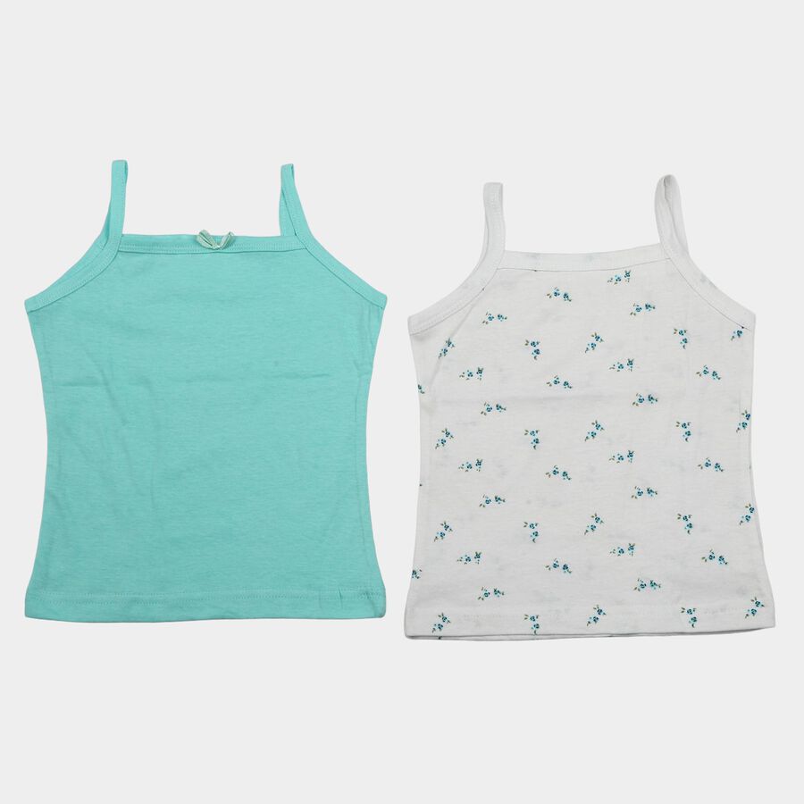 Girls' Aqua Cotton Square Neck Sleeveless Vest, एक्वा, large