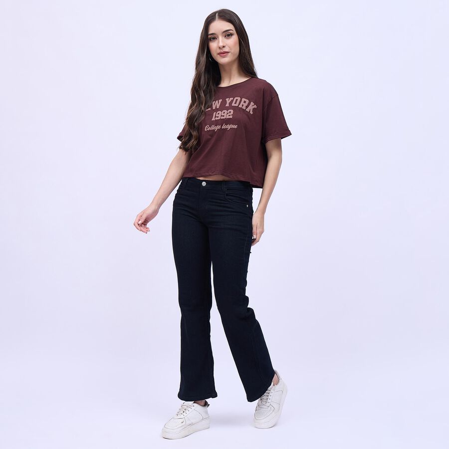 Women's Deep Maroon Cotton Round Neck Casual T-Shirt, Brown, large