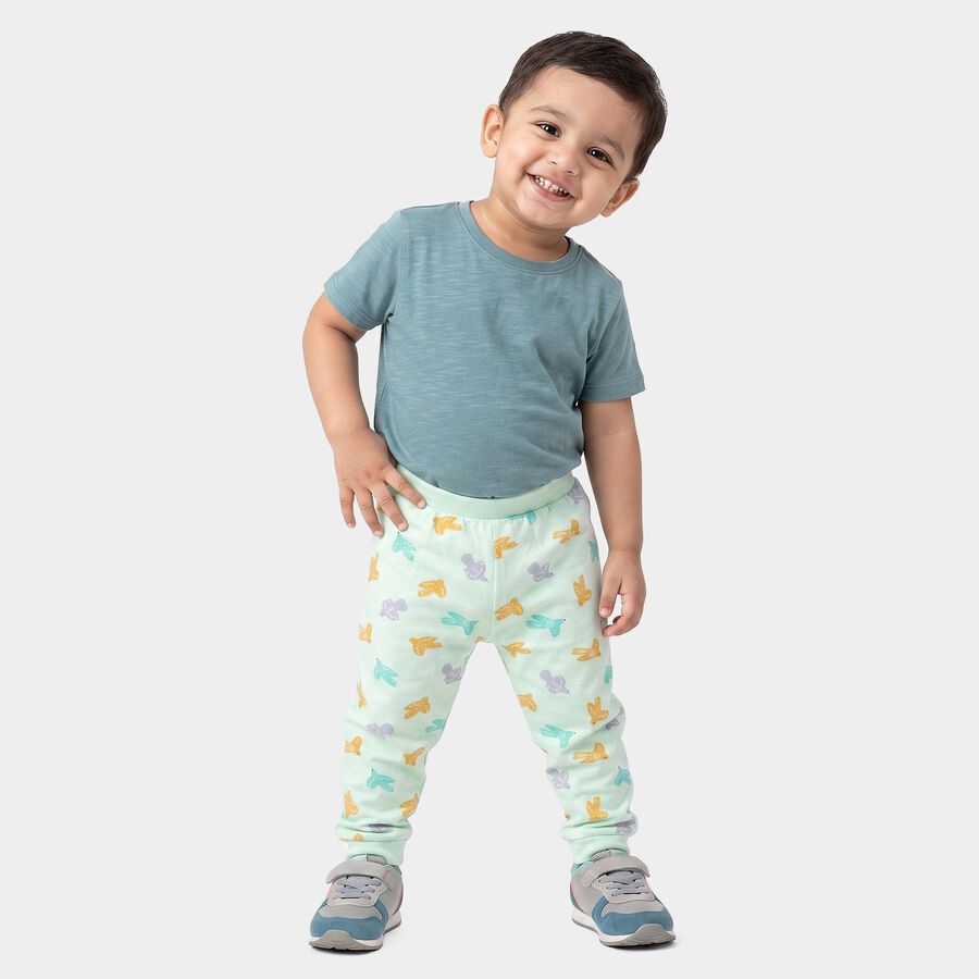 Infants' Mint Green Jogger Fit Bird Printed Cotton Pyjama, हल्का हरा, large