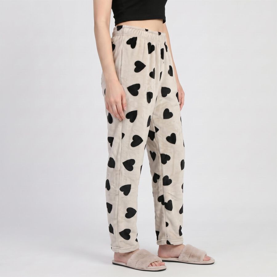 Women's Grey Heart Printed Pyjama, हल्का ग्रे, large
