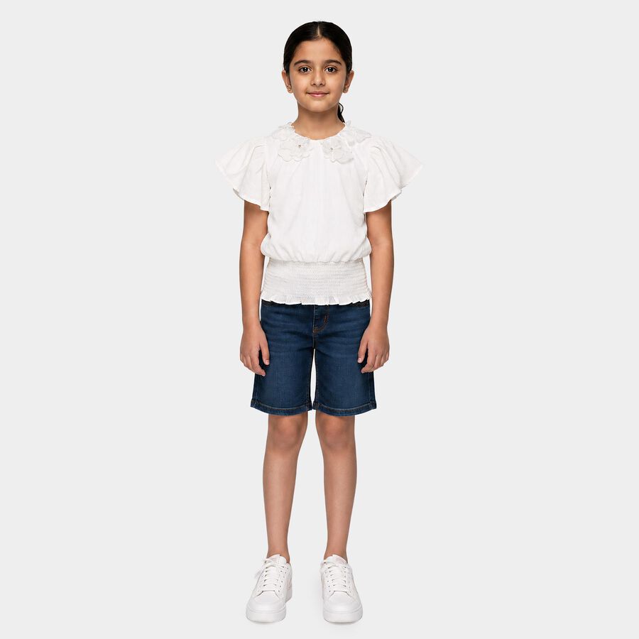 Girls White Round Neck Regular T-Shirt, सफ़ेद, large