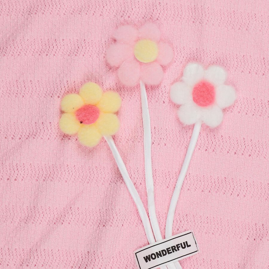 Girls' Pink Round Neck 3D Flower Applique Casual T-Shirt, Light Pink, large