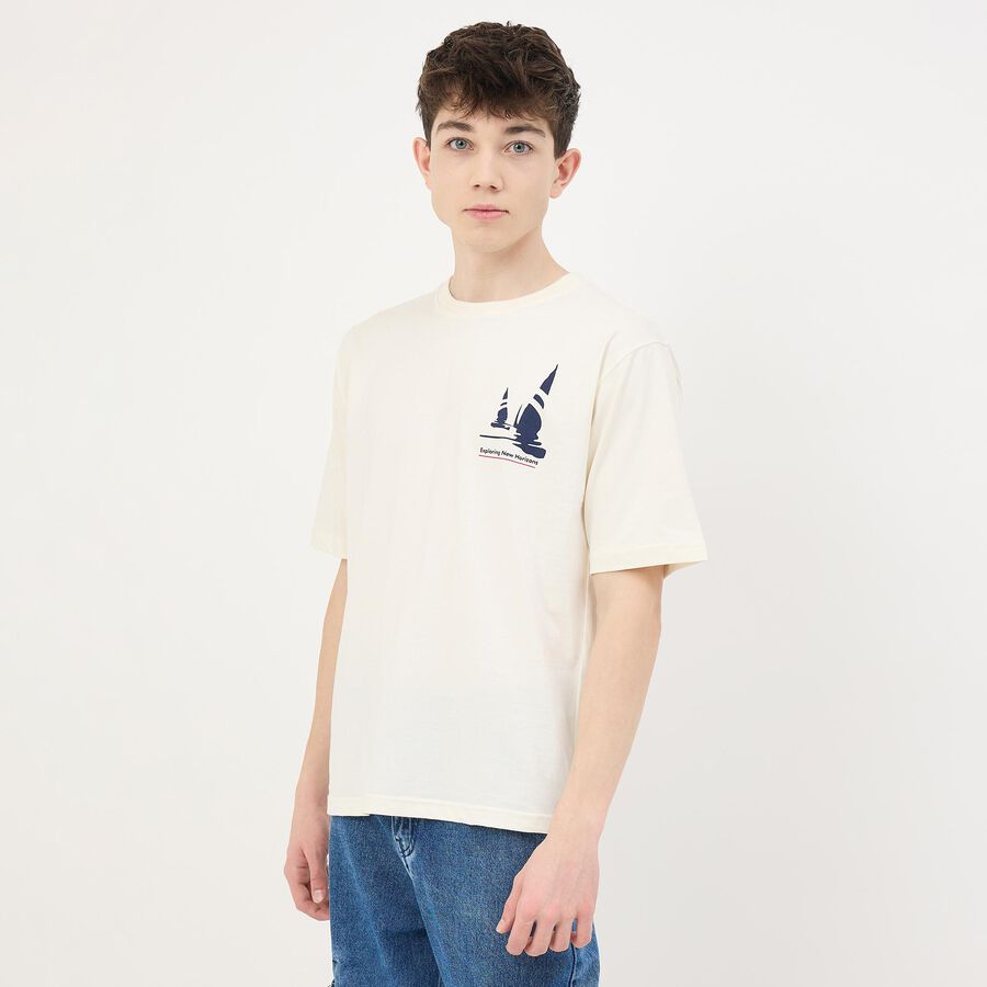 Men's Off White Cotton Round Neck Casual T-Shirt, Off White, large