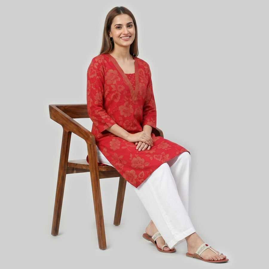 Women's Fuchsia Round Neck Solid Kurta, रानी (फ्यूशिया), large