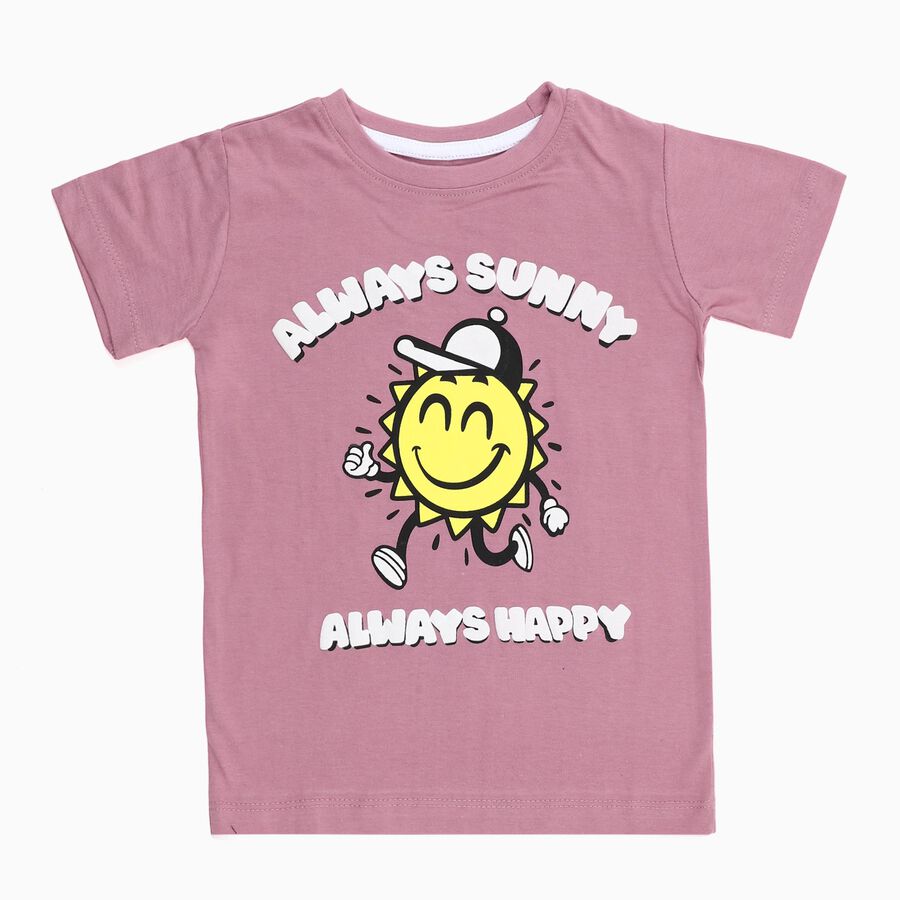 Boys Muted Dusty Pink Cotton Round Neck Casual T-Shirt, Pink, large image number null