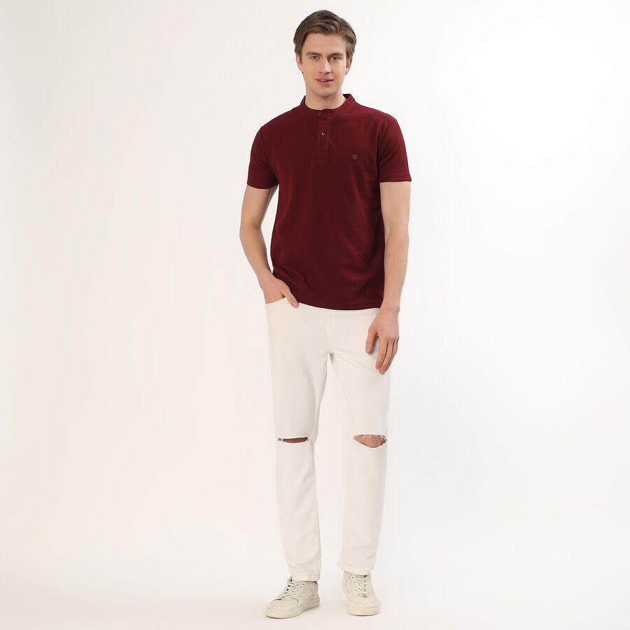 Men's Deep Burgundy Polo Collar Casual T-Shirt, Wine, large