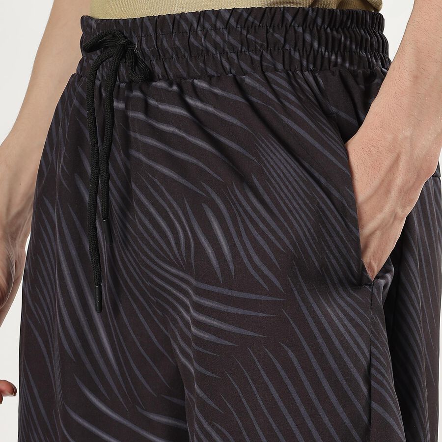 Men's Dark Charcoal Black Regular Length Printed Bermuda Shorts, Black, large image number null