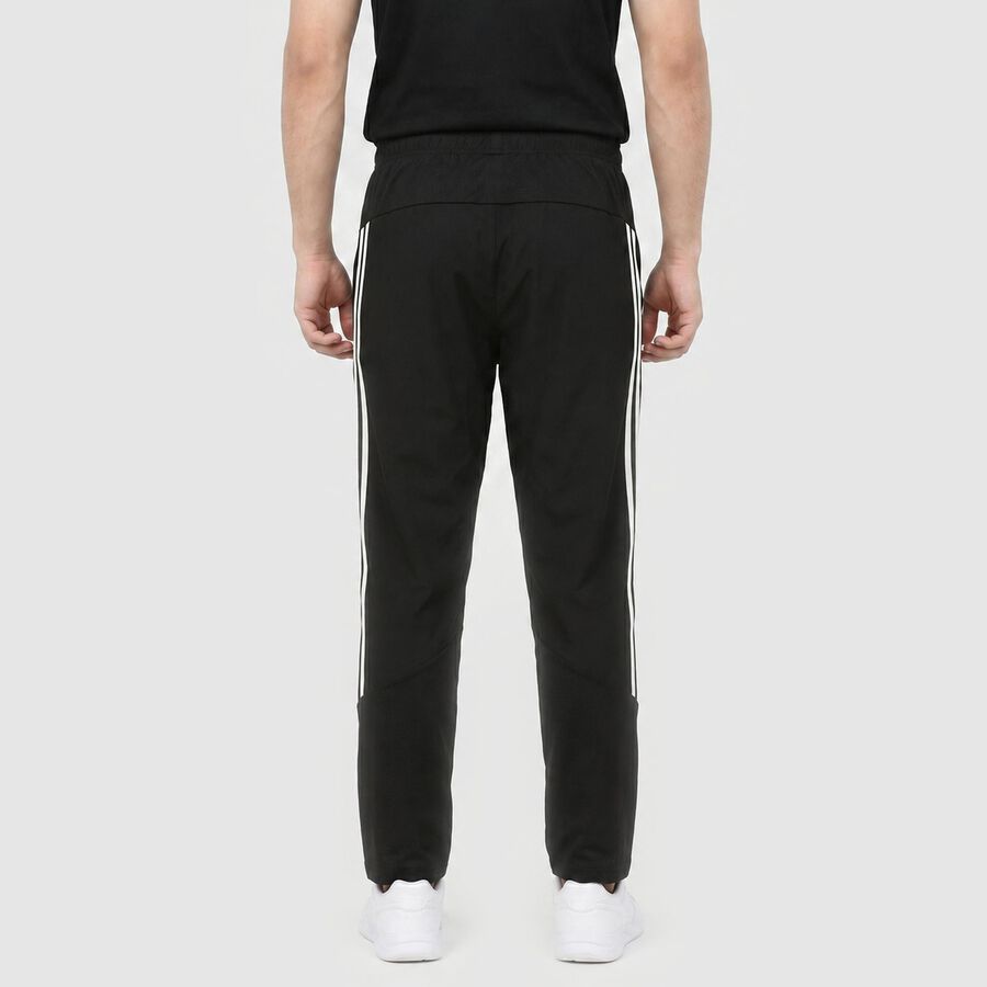 Men's Black Regular Fit Side-Striped Track Pants, Black, large