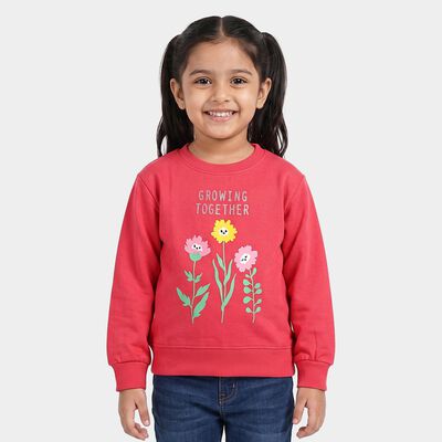 Girls' Pink Crew Neck Pullover Sweatshirt