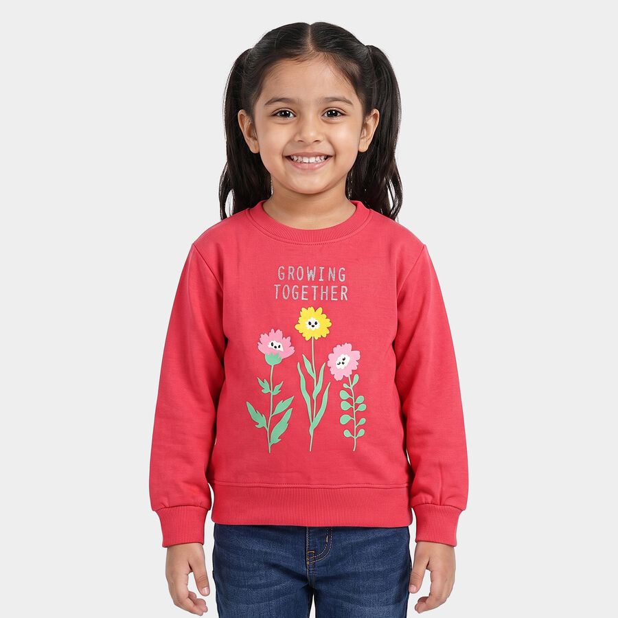 Girls' Pink Crew Neck Pullover Sweatshirt, Pink, large