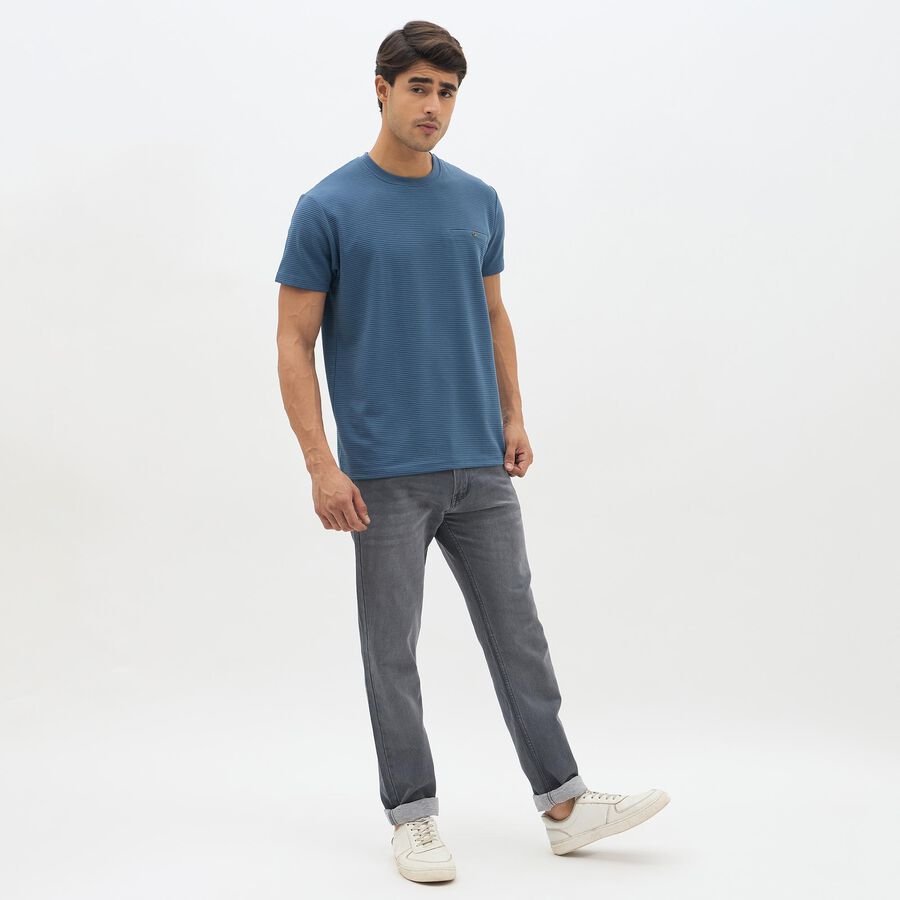 Men's Midnight Blue Round Neck Casual T-Shirt, Mid Blue, large image number null