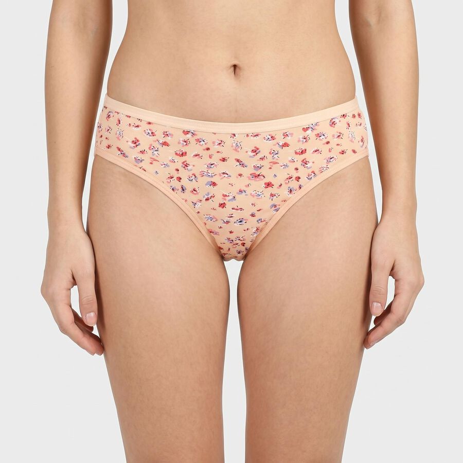 Women's Peach Mid-Rise Floral Print Brief Panty, पीच, large