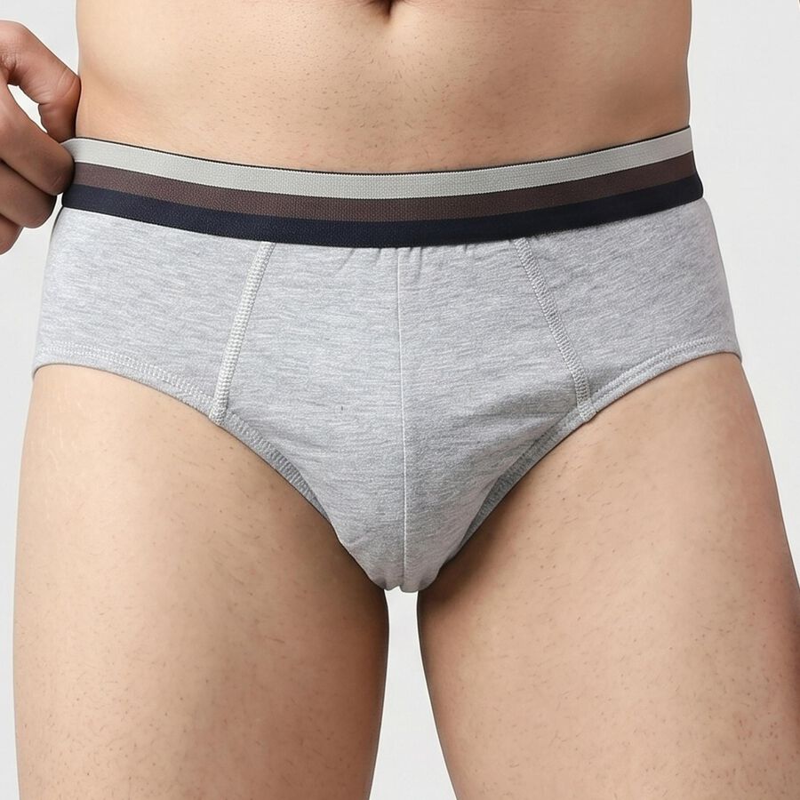 Men's Grey Regular Fit Solid Briefs, मिश्रित हल्का ग्रे, large