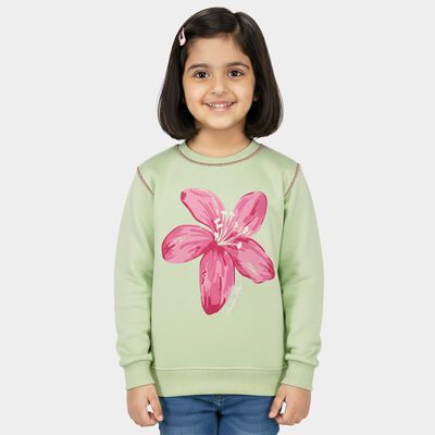 Girls Light Sage Green Crew Neck Casual Sweatshirt