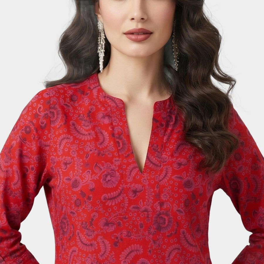 Women's Maroon Notch Neck Printed Kurti, Maroon, large
