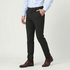 Men's Charcoal Slim Fit Flat-Front Trousers, चारकोल, small