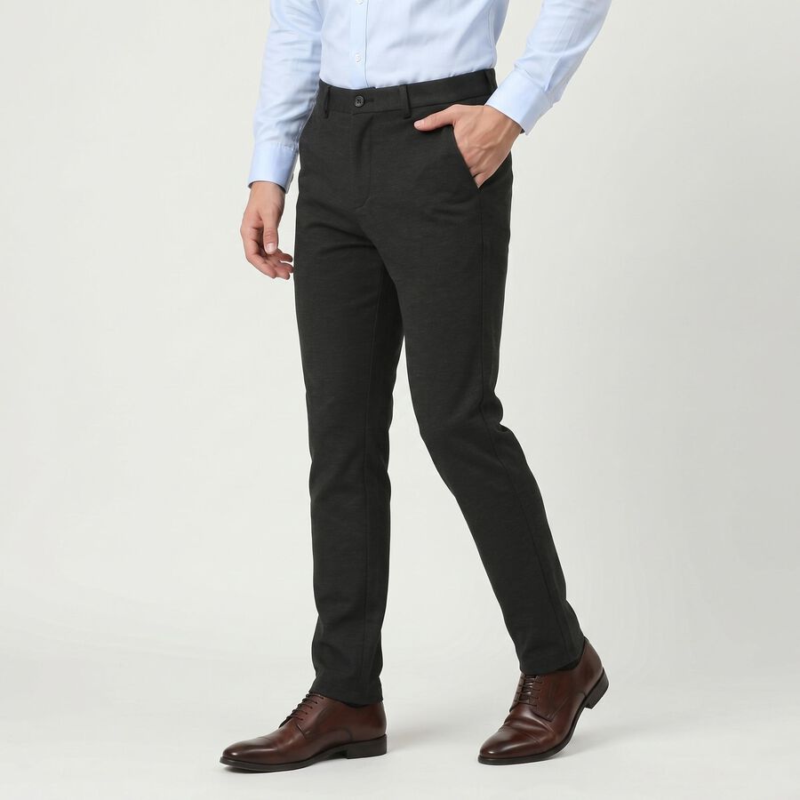 Men's Charcoal Slim Fit Flat-Front Trousers, चारकोल, large