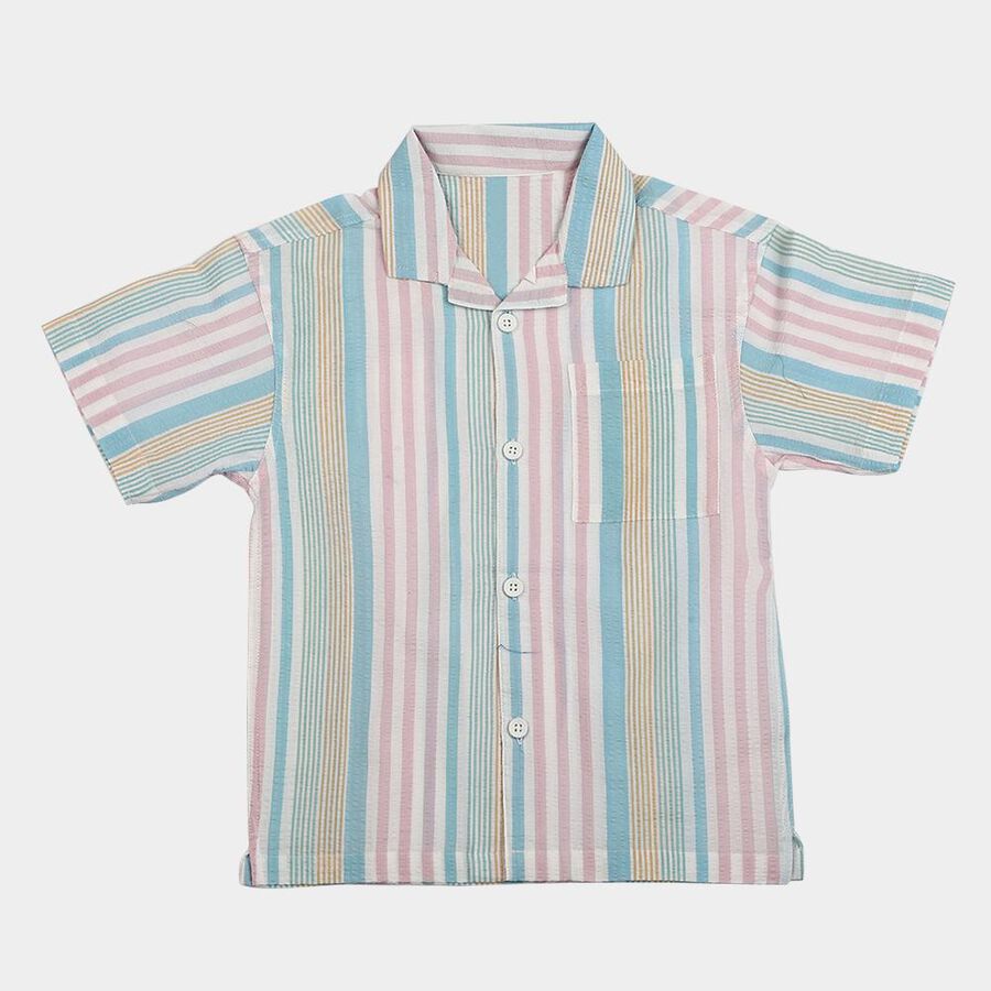 Boys Pink Cotton Half Sleeve Collared Casual Shirt, Pink, large