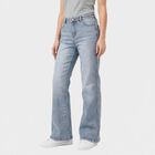 Women's Light Blue Flared Fit Washed Jeans, Mid Blue, small