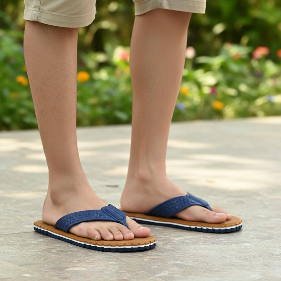 Men's Bright Navy Blue Slip-On Flip-Flops, टैन, large