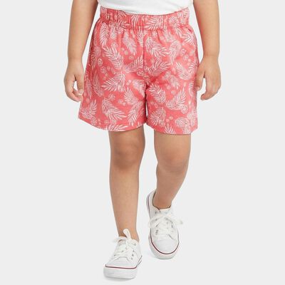 Girls' Coral Regular Fit Tropical Print Elastic Waist Shorts