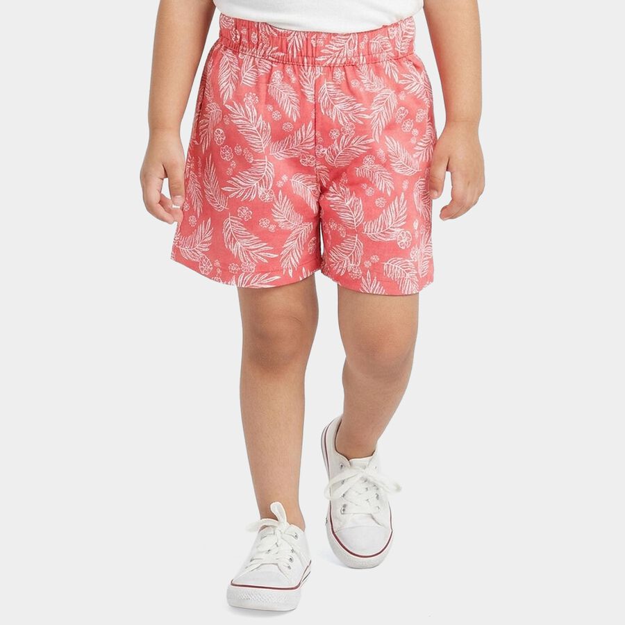 Girls' Coral Regular Fit Tropical Print Elastic Waist Shorts, Coral, large