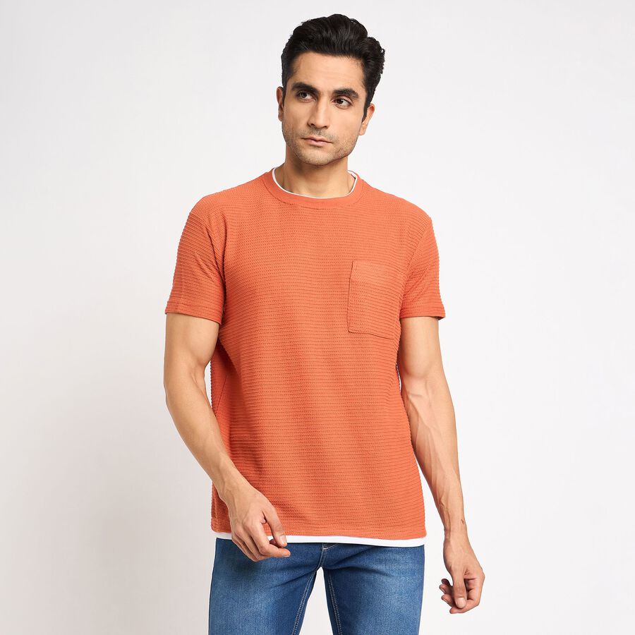 Men's Round Neck Half Sleeves T-Shirt, Orange, large image number null