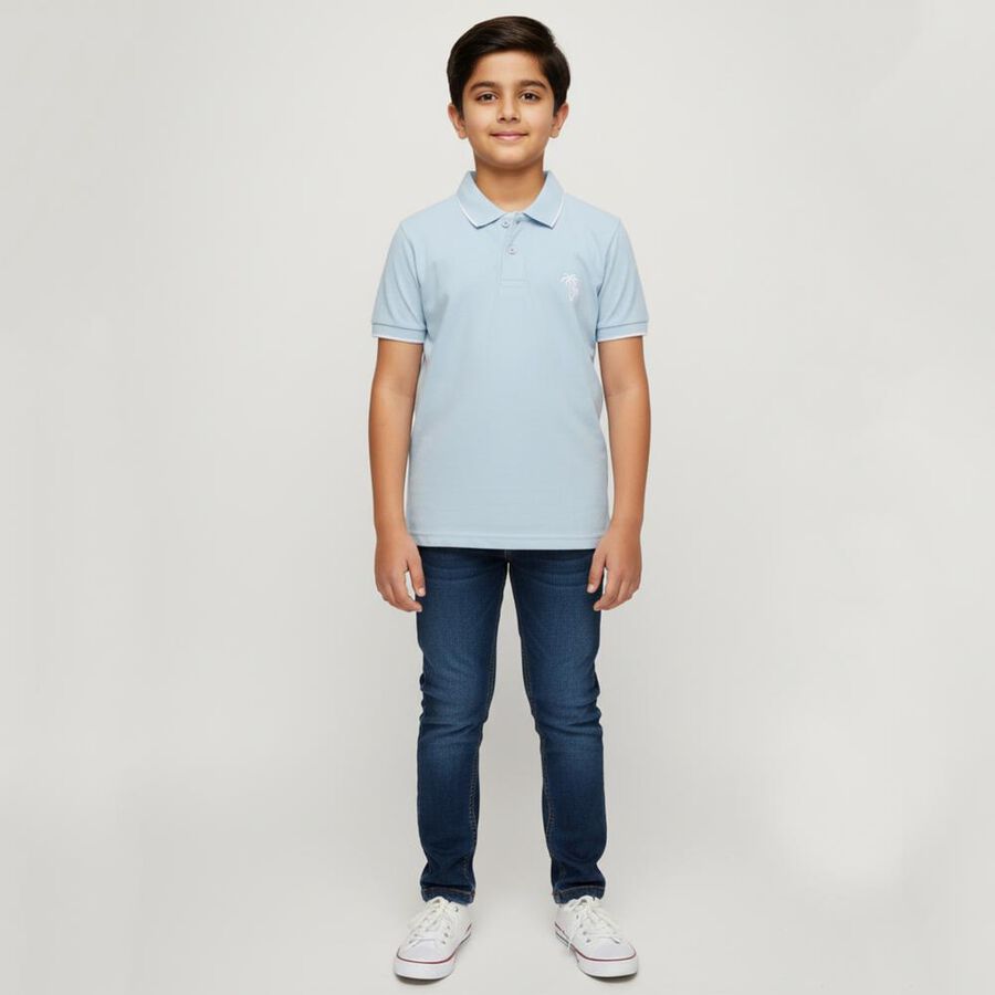 Boys Light Powder Blue Polo Neck Casual T-Shirt, Light Blue, large