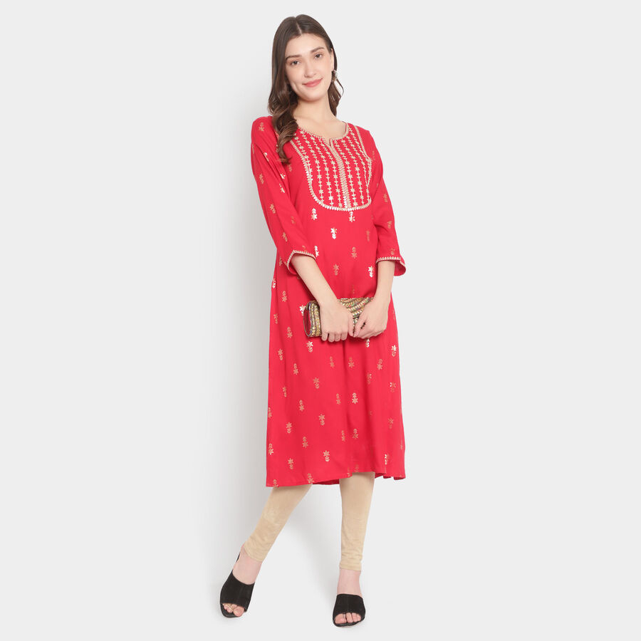 Printed 3/4Th Sleeves Kurta, Red, large image number null