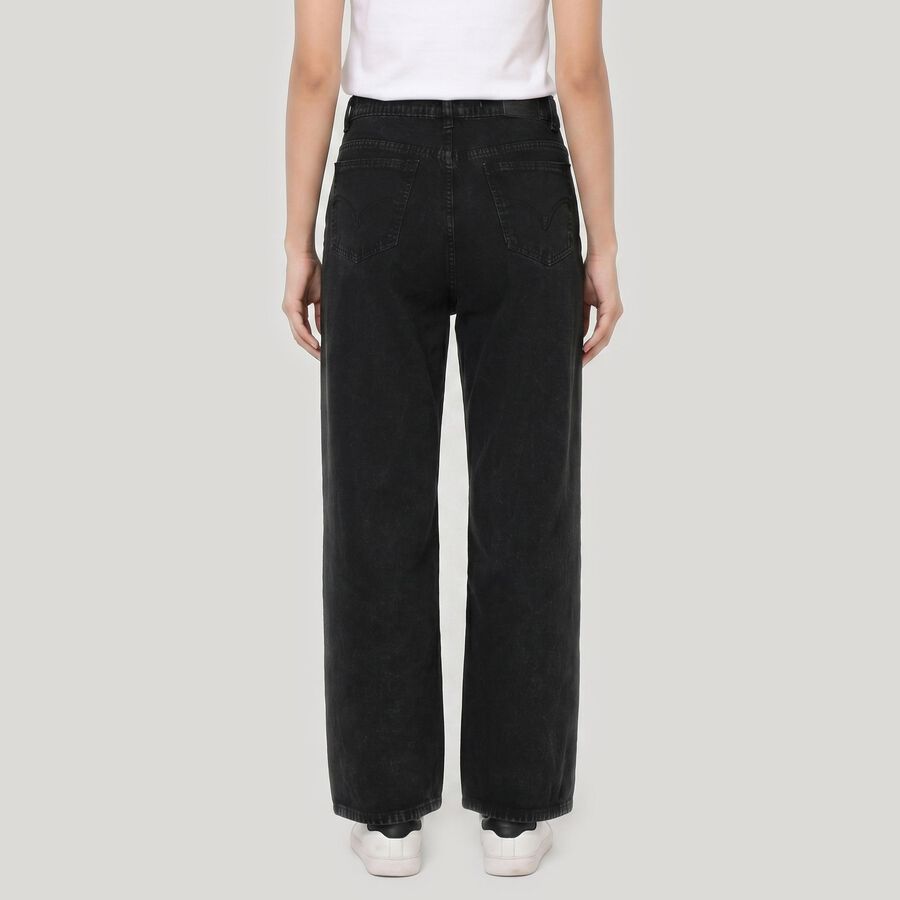 Women's Black Straight Fit Washed Jeans, काला, large