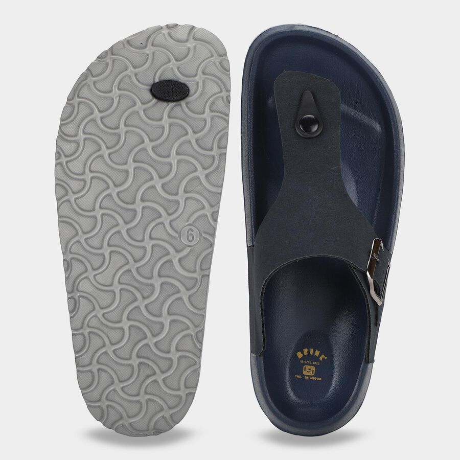 Men's Navy Blue Buckle Strap Thong Sandals, Navy Blue, large